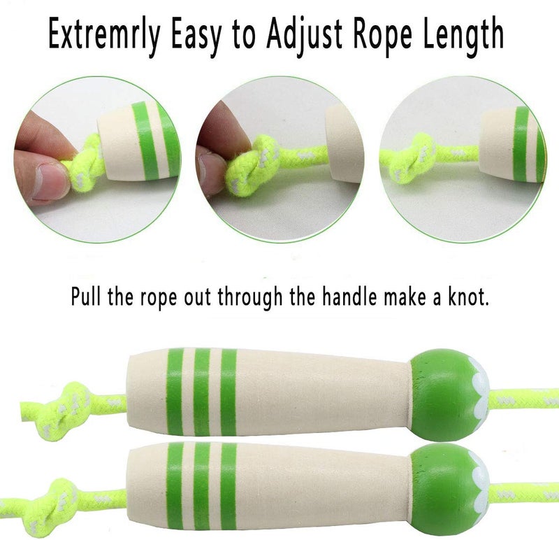 Ace one Jump Rope Kids, 7ft Adjustable Cotton Skipping Rope with Wooden Handle for Boys and Girls Fitness Outdoor Exercise (Green) - Image 3